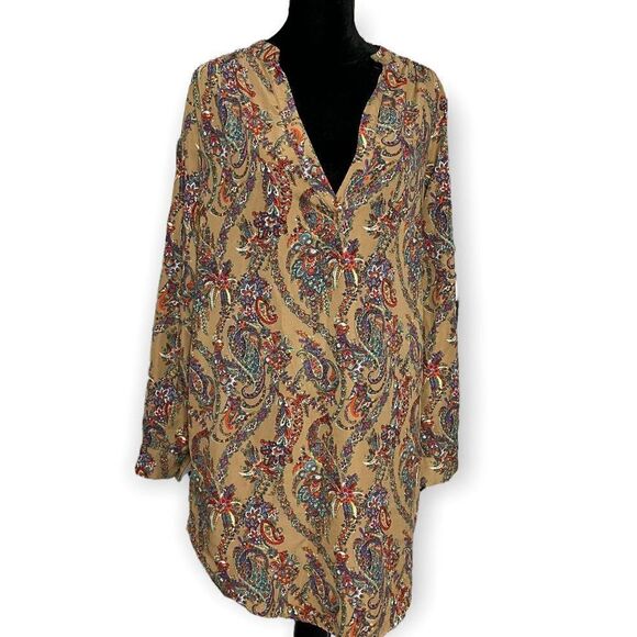 Timing Multicolored Paisley Print V-Neck Top Size Small Casual Tunic Workwear - Picture 4 of 8